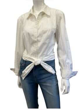 Maeve White Tie-Waist Button Down Shirt Cropped Open Back Tie Top Anthropologie